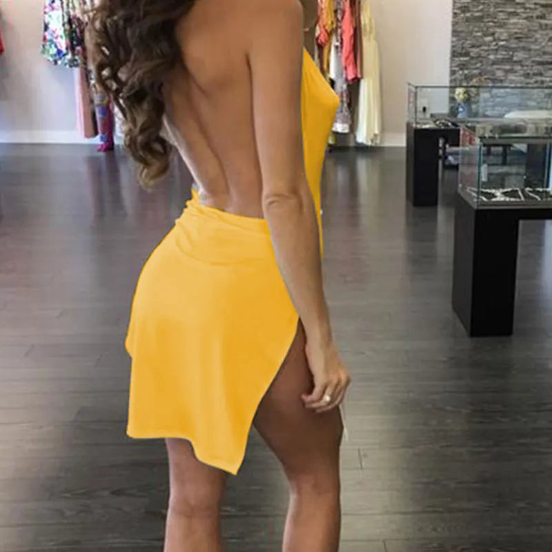 Summer Sexy Side Slit Spaghetti Strap Backless Dresses Casual Elegant