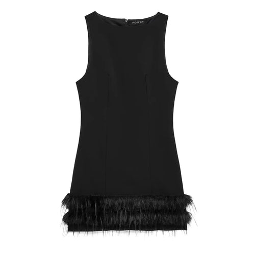 HXAO Black Feather Dress Womens Dresses Autumn 2025 Elegant Party