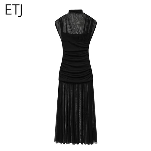 ETJ 2025 new women's party sexy see-through long dress fashion silk
