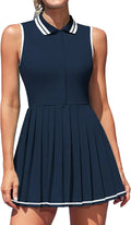 Anfilia Women Tennis Dress Polo Half Zipper Pleated with Built in Bra