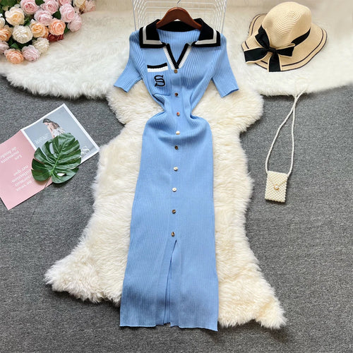 YuooMuoo 2025 New Summer Women Knitted Long Dress Elegant Embroidery