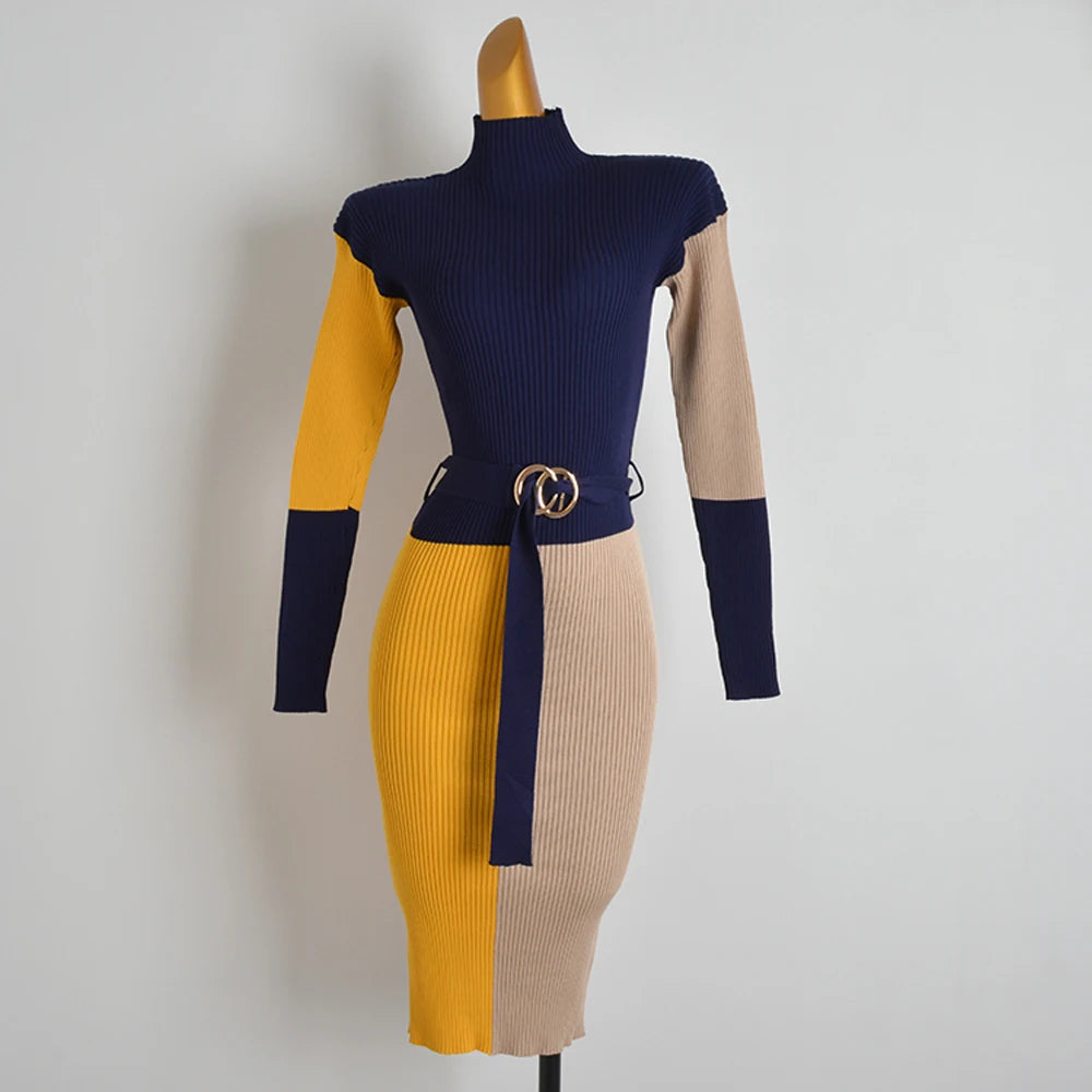YuooMuoo Fall Winter Knit Rib Wrap Hips Bodycon Pencil Dress for Women