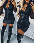 dresses women 2022 elegant high quality Sexy Sheer Mesh Patch PU