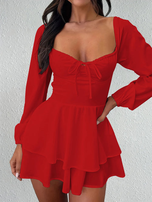 Sexy And Elegant V-neck Backless Waist Cinched Long Sleeved Dress