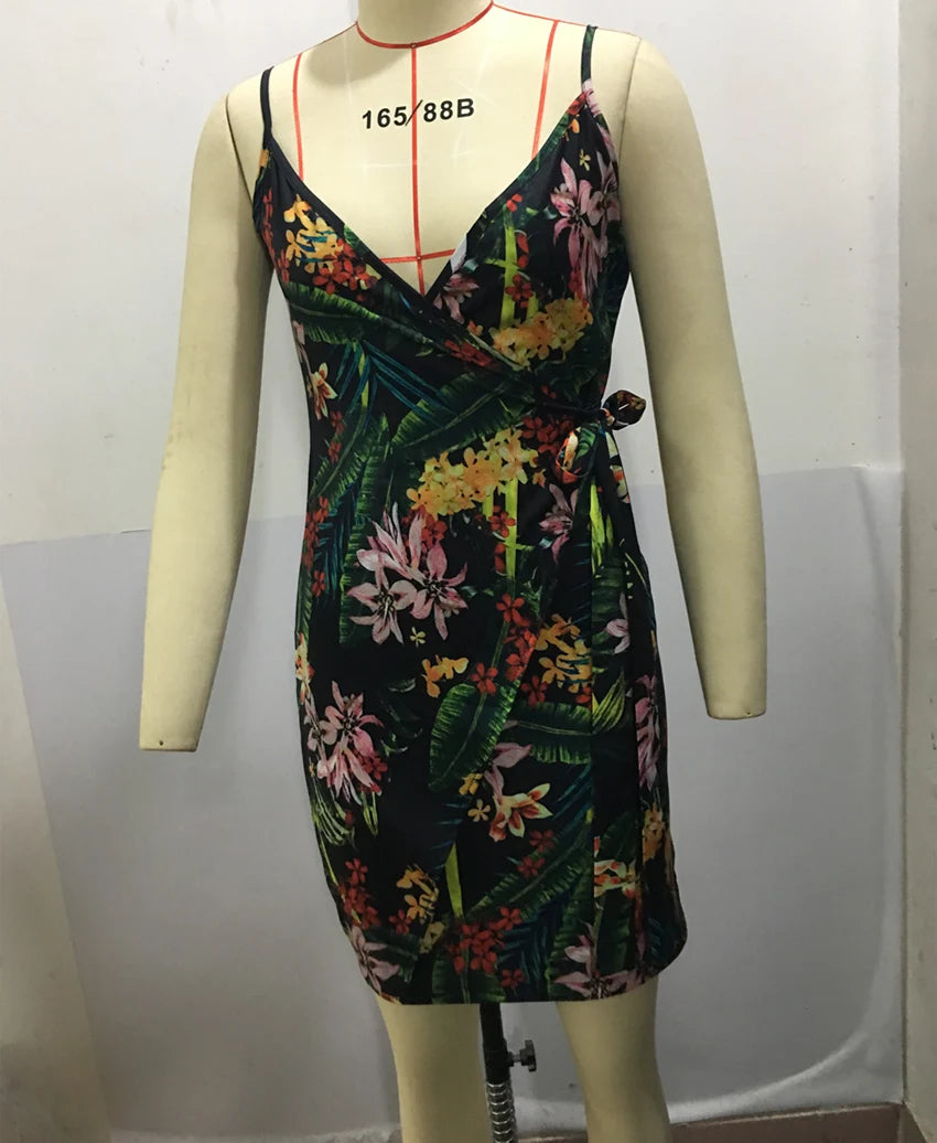 Women's Sexy V-Neck Spaghetti Strap Bodycon Dress, Slim Fit Party