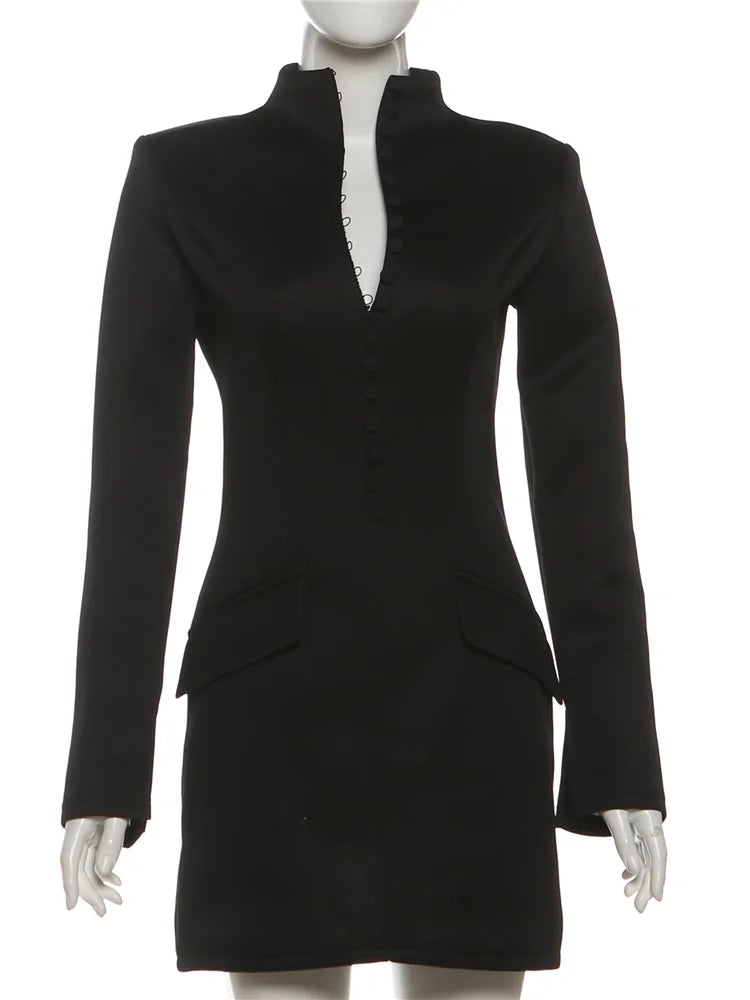 Sisterlinda ESingle Breasted Dress Women Autumn legant Office Trend