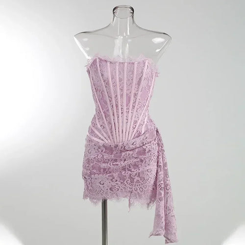 Talenza Women's Sexy Lace Dress Solid Color Sheer Patchwork High Waist