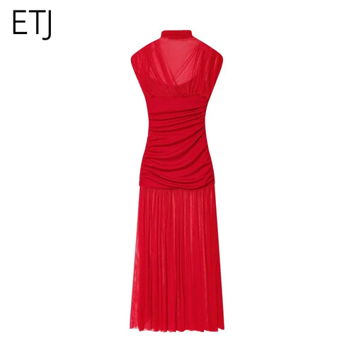 ETJ 2025 new women's party sexy see-through long dress fashion silk