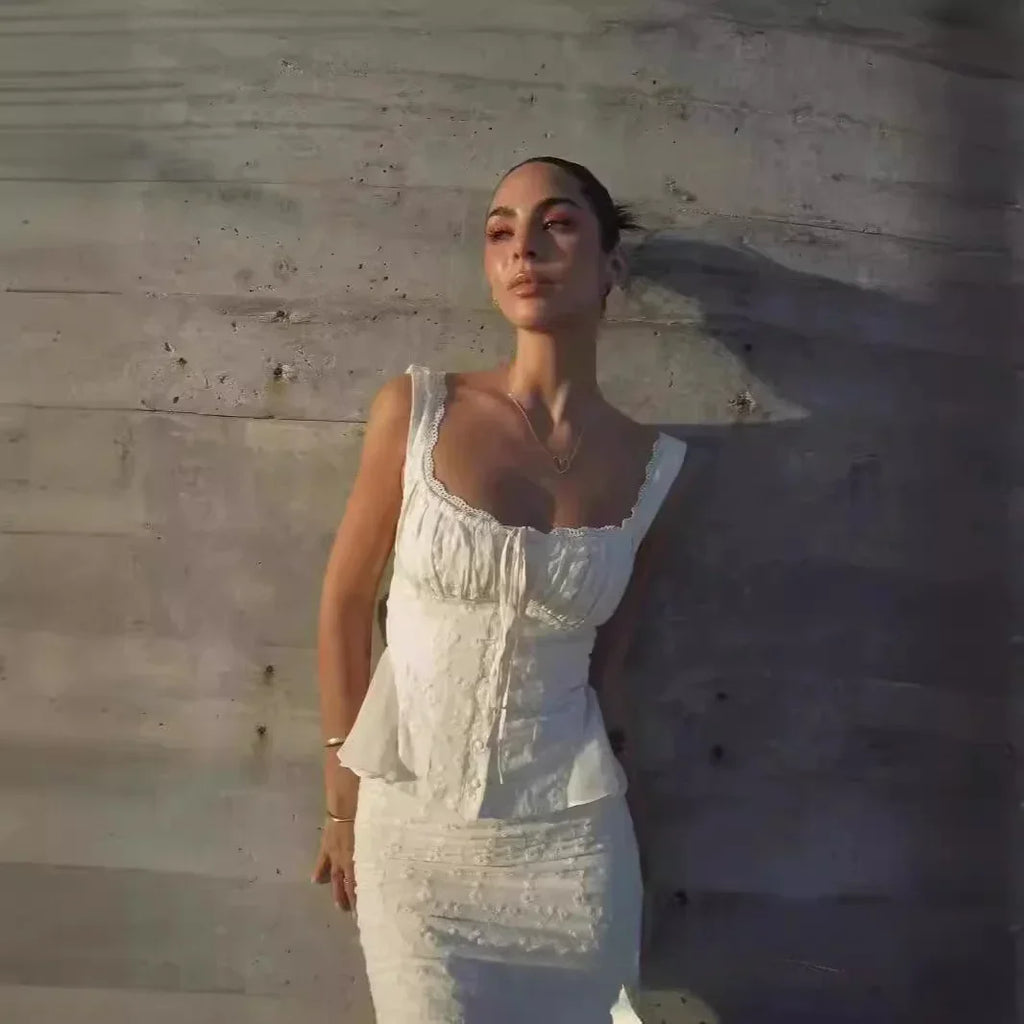 Minigmingxi 2024 New in Summer 2 Piece Dress Set Elegant and Beautiful