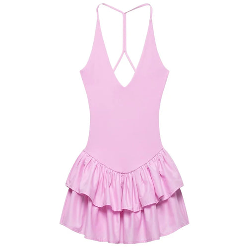 Women's Dresses 2025 Halter Pink Mini Dresses Chic v Neck Layer