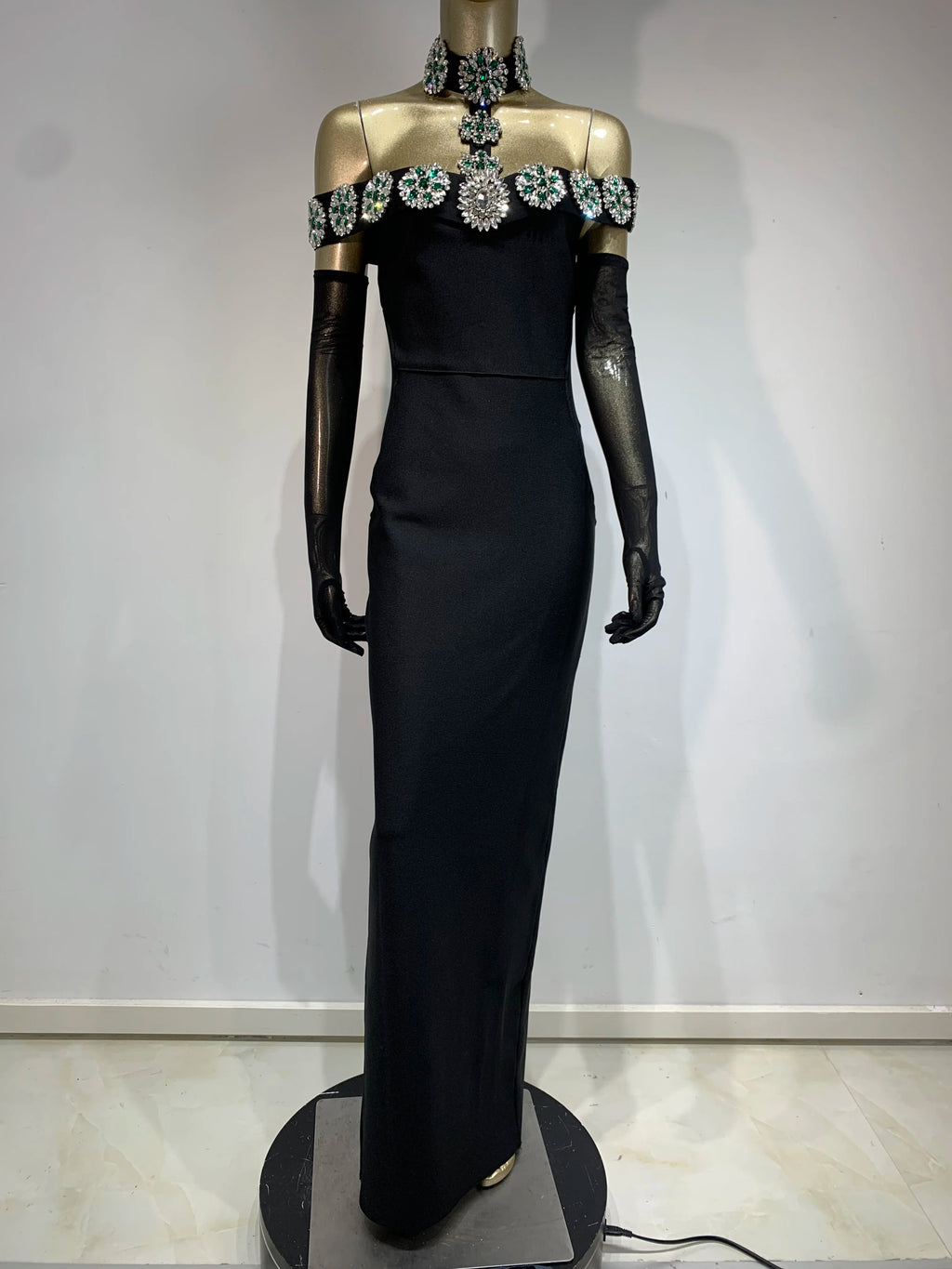 Summer Bandage Dress 2024 Women Celebrity Sexy Diamonds Crystal Black