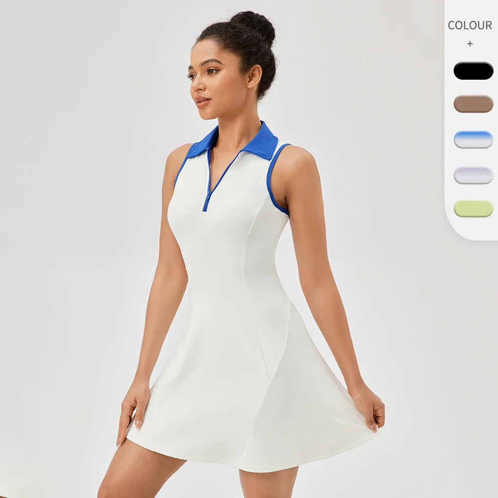 Lapel one-piece tennis dress for women quick-drying breathable