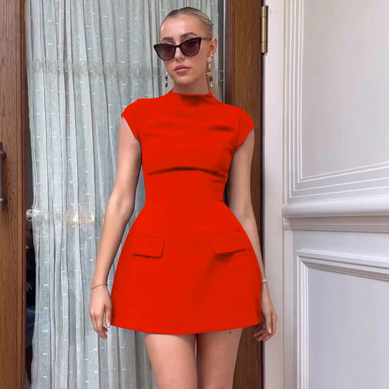 Fashion Sexy A-LINE Dress Women Summer Short Sleeve Black Slim Mini