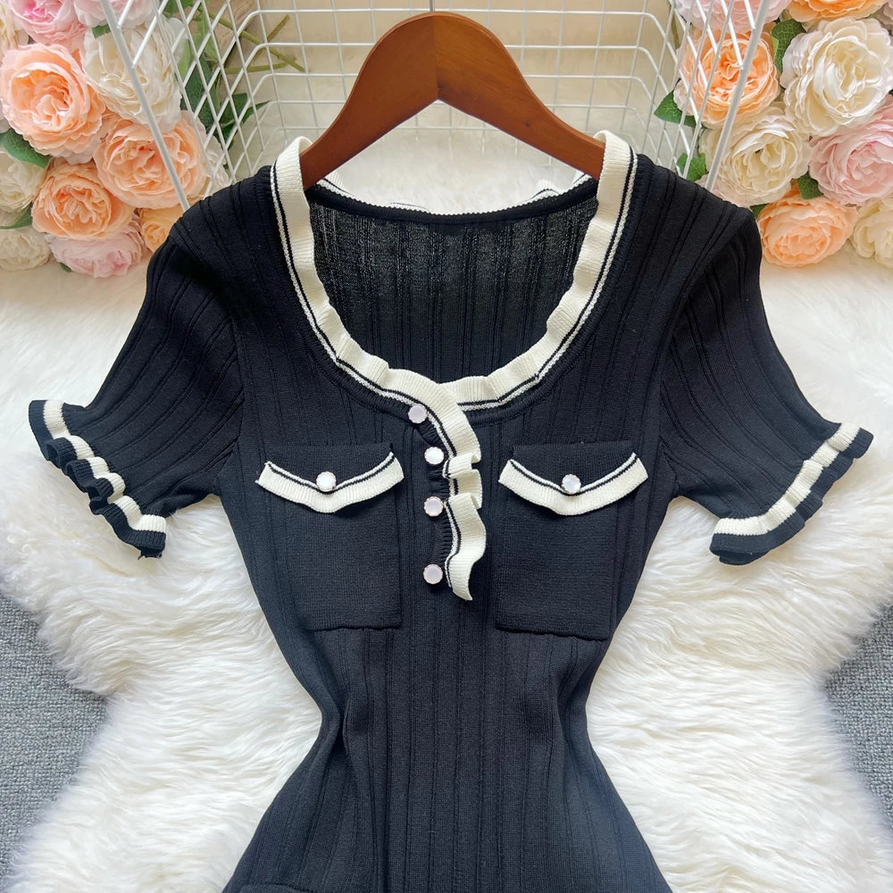 YuooMuoo Chic Fashion Sexy Package Hips Knitted Mini Dress 2025 New