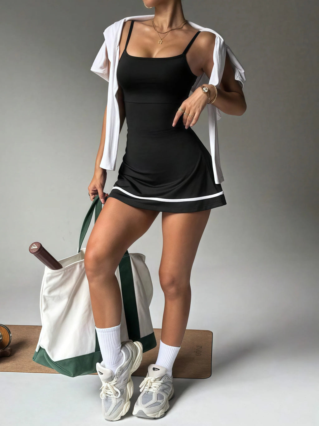 Women's color blocked camisole dress hanging sleeveless thickened