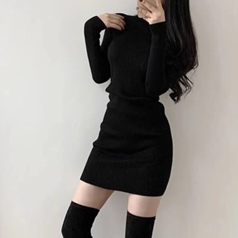 Fanan 2024 New Turtleneck Sweater Dresses Lady Sexy Slim Streetwear