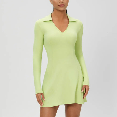 Autumn European  American long-sleeved lapel tennis dress quick-drying