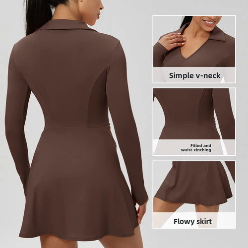 Autumn European  American long-sleeved lapel tennis dress quick-drying