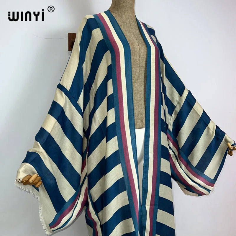 WINYI kimono Africa summer boho Stripe print beach swimwear Elegant