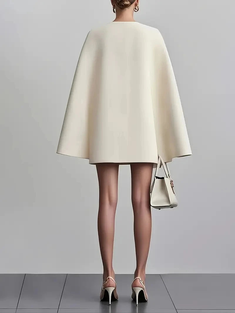 Autumn commuting double-breasted shawl cloak solid colour suit dress