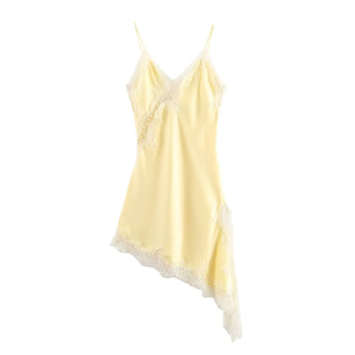 Women Fashion Sexy V-Neck Lace Elegant Halter Dress Asymmetric Hem