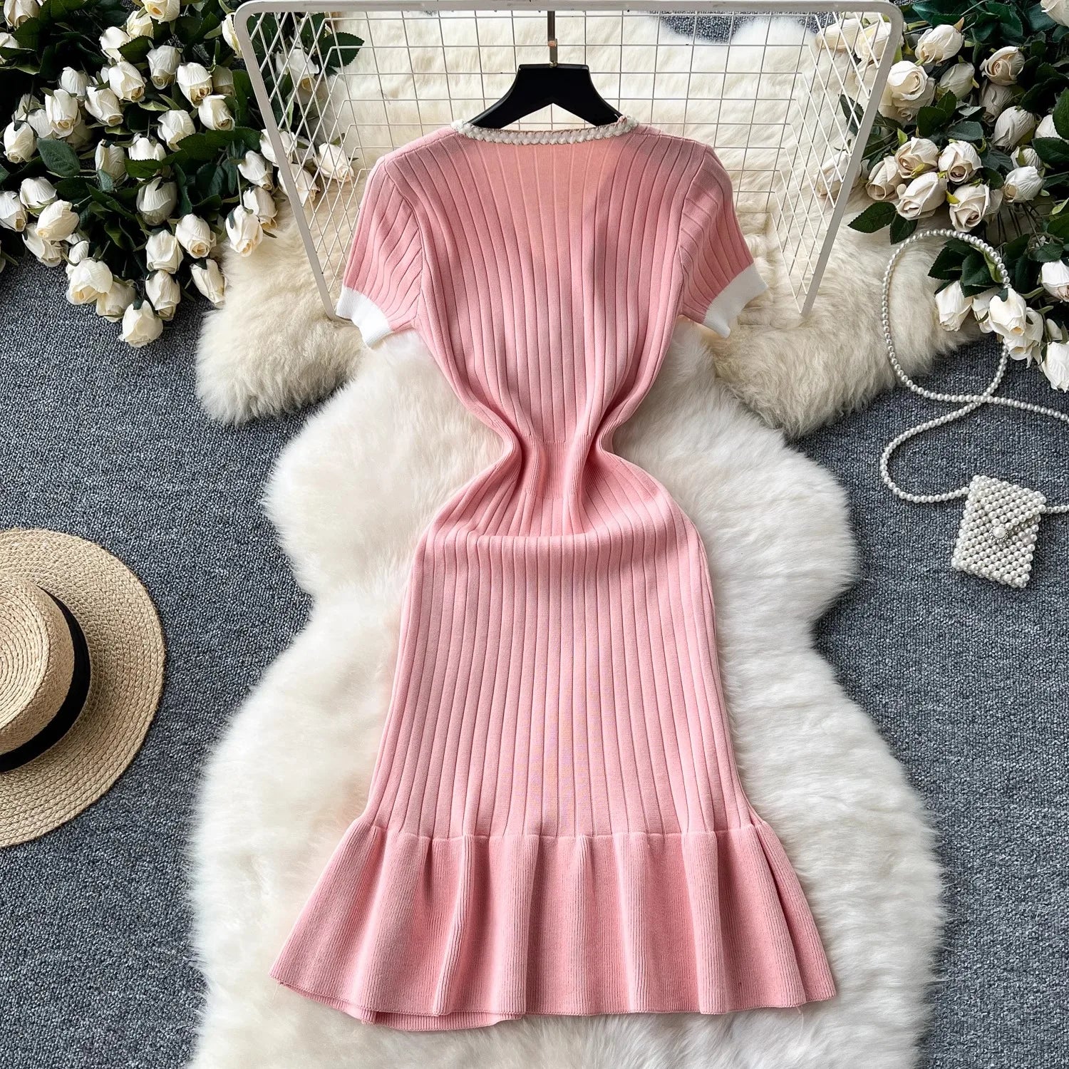 YuooMuoo Brand Fashion Knitted Mermaid Dress 2025 New Elegant V-neck