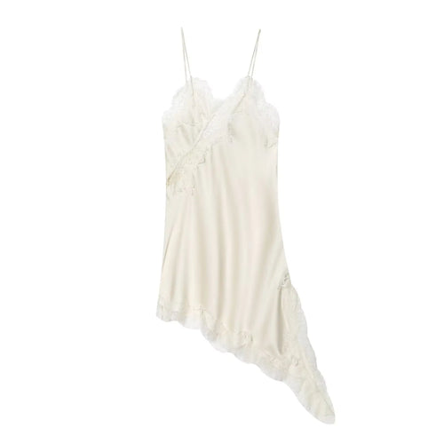 Satin Sexy Lace Spliced Short Sling Dress Women Sleeveless Backless