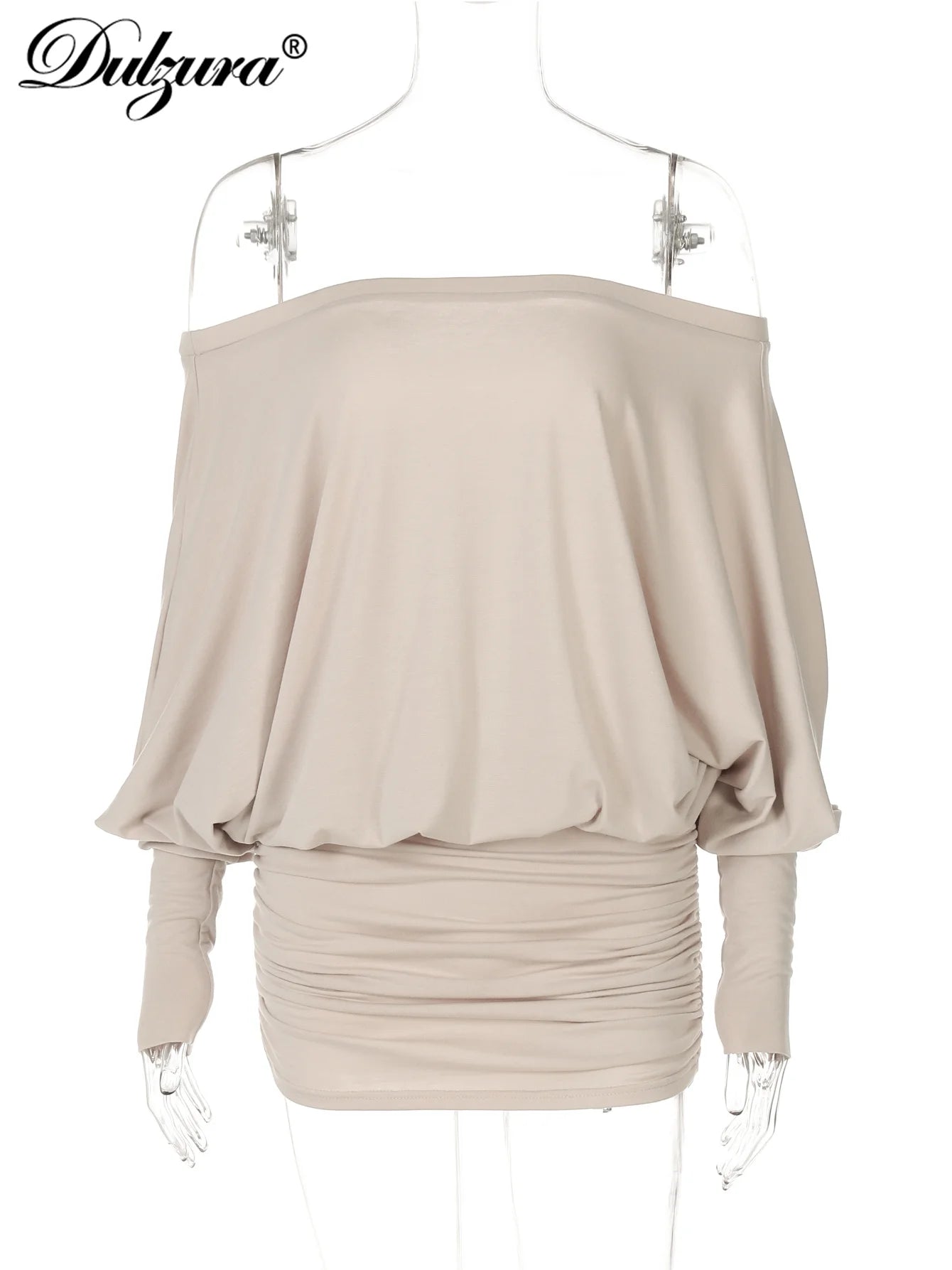 Dulzura Off Shoulder Long Sleeves Ruched Patchwork Mini Dress Women’S