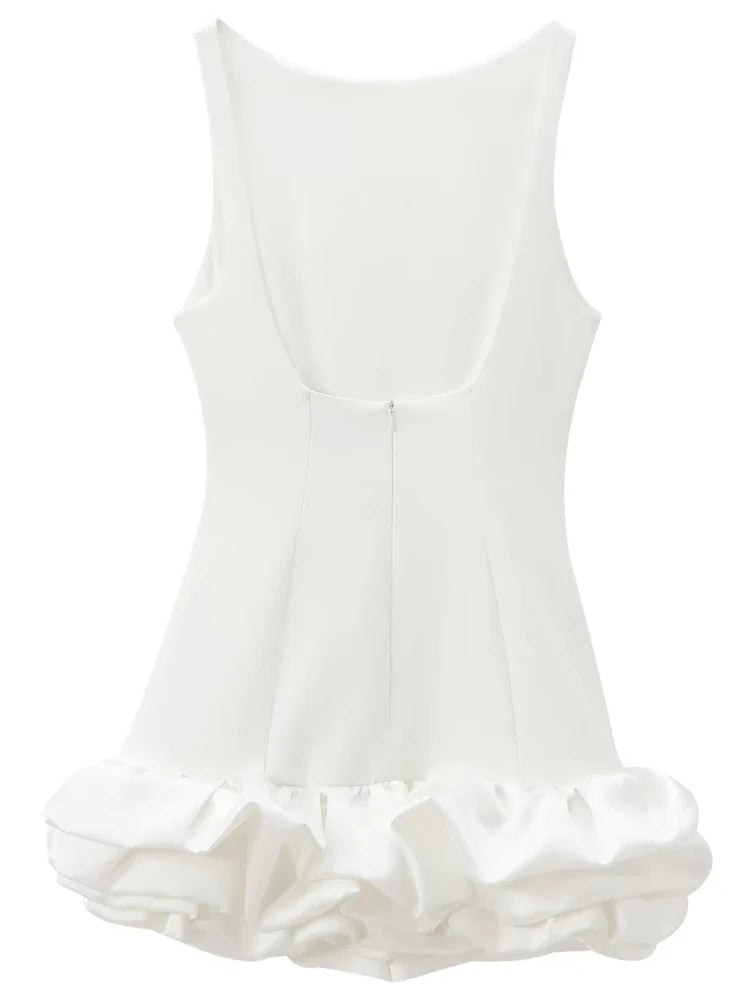 HXAO White Short Dress Women's Ruffle Backless Party Dresses Black Red