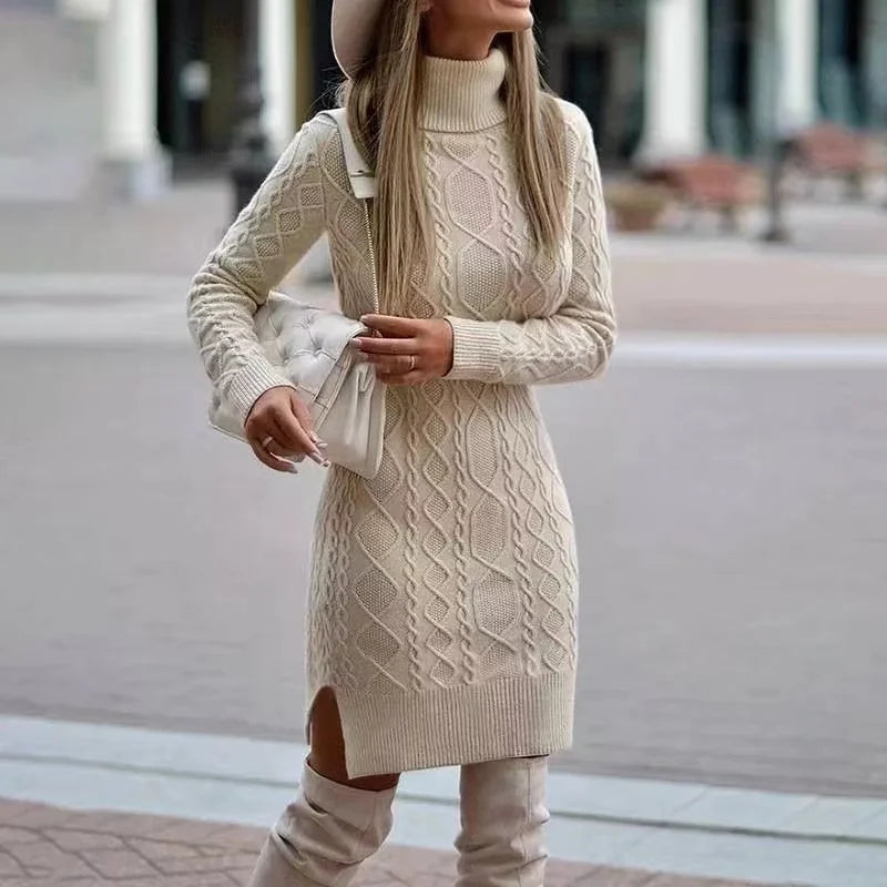 2024 Autumn Winter New Women's Knitted Wrap Hip Skirt High Neck Warm