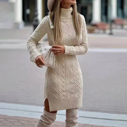 2024 Autumn Winter New Women's Knitted Wrap Hip Skirt High Neck Warm