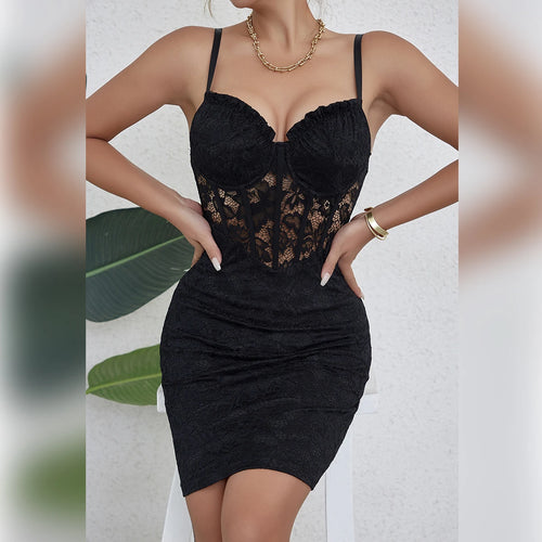 Black Sleeveless Backless 2024 Y2k Skirt Crop Floral Lace Sexy