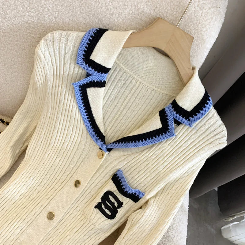 YuooMuoo Elegant Embroidery Letter Knitted Maxi Dress Autumn Winter