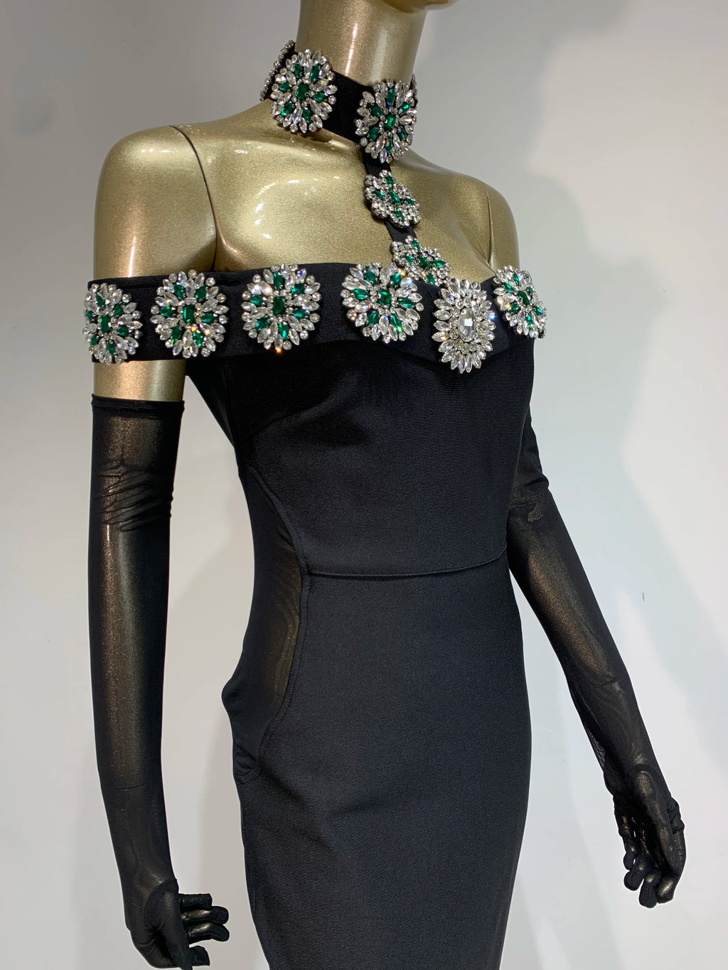 Summer Bandage Dress 2024 Women Celebrity Sexy Diamonds Crystal Black