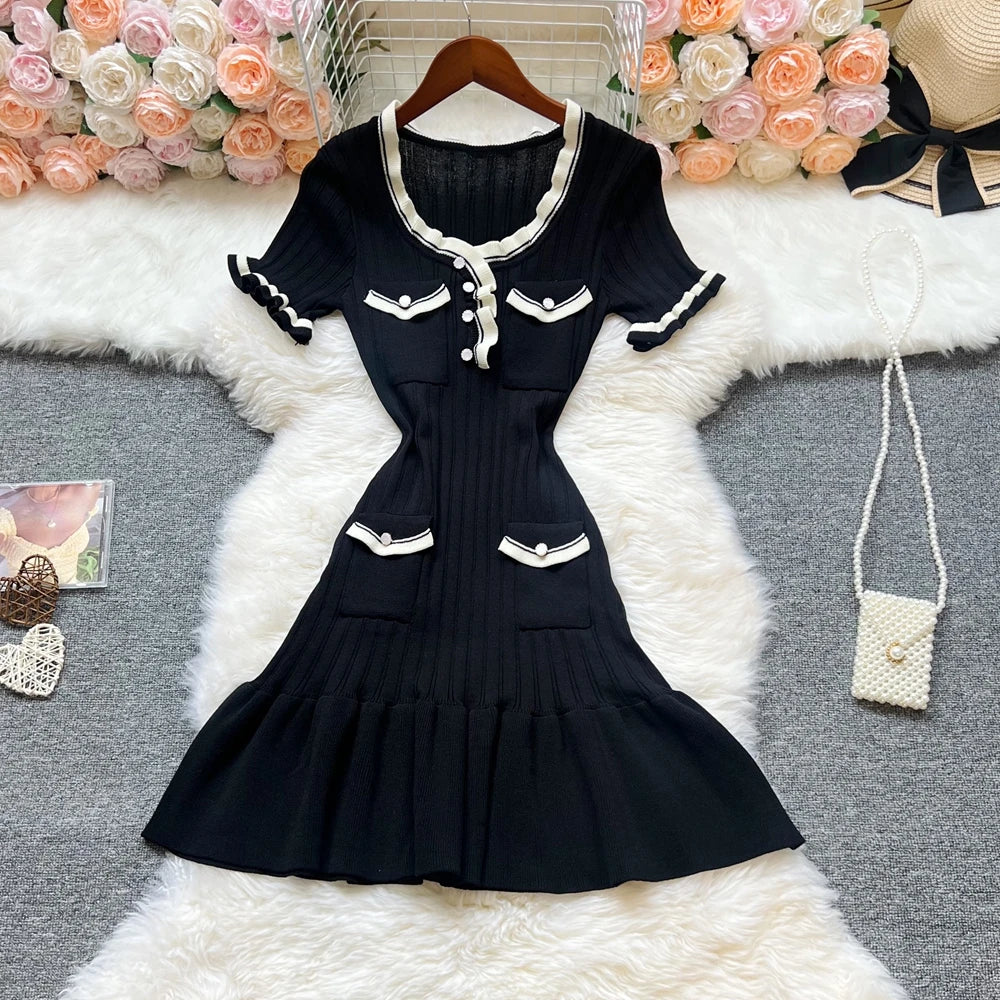 YuooMuoo Chic Fashion Sexy Package Hips Knitted Mini Dress 2025 New