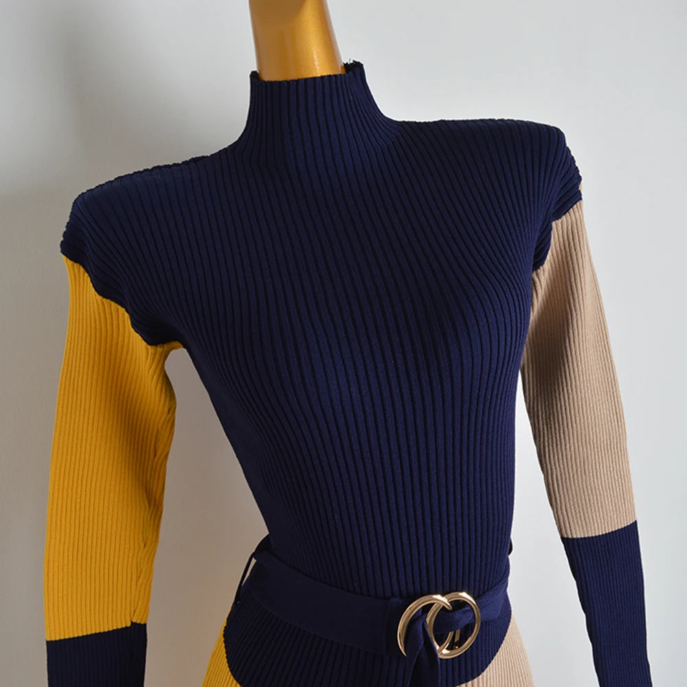 YuooMuoo Fall Winter Knit Rib Wrap Hips Bodycon Pencil Dress for Women