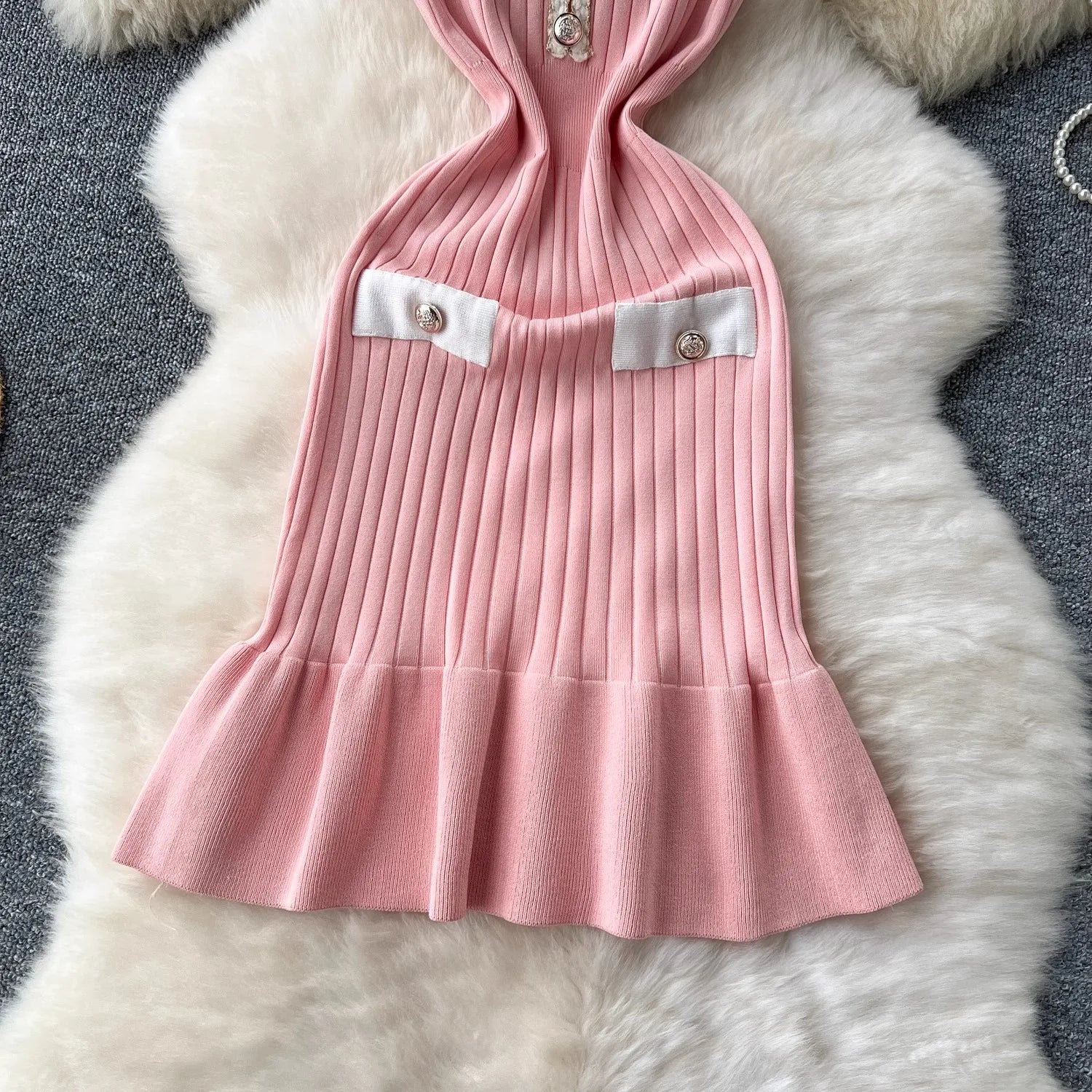 YuooMuoo Brand Fashion Knitted Mermaid Dress 2025 New Elegant V-neck