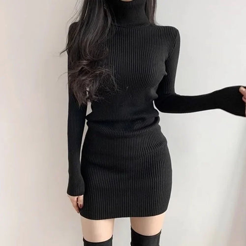 Fanan 2024 New Turtleneck Sweater Dresses Lady Sexy Slim Streetwear