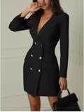 2024  New Women Blazer Elegant Office Lady Dress Long Sleeve Black