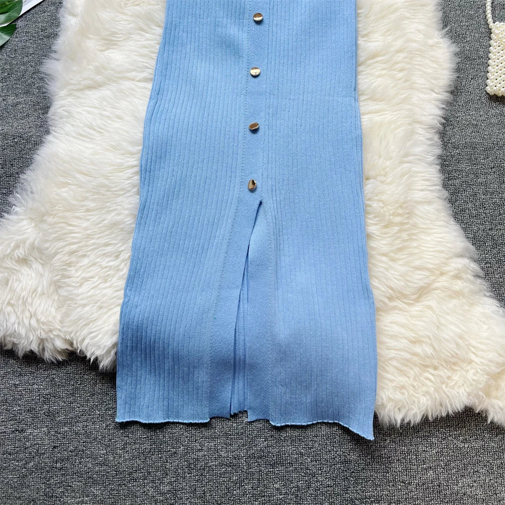 YuooMuoo 2025 New Summer Women Knitted Long Dress Elegant Embroidery