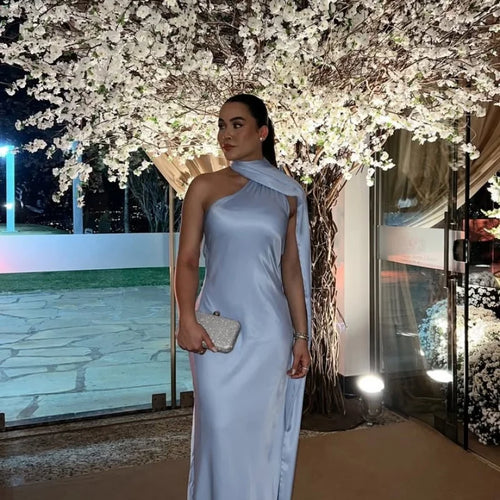 Elegant Ribbon Halter Dress Women Solid Off Shoulder Sleeveless