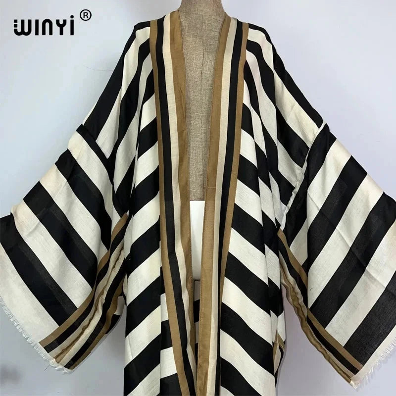 WINYI kimono Africa summer boho Stripe print beach swimwear Elegant