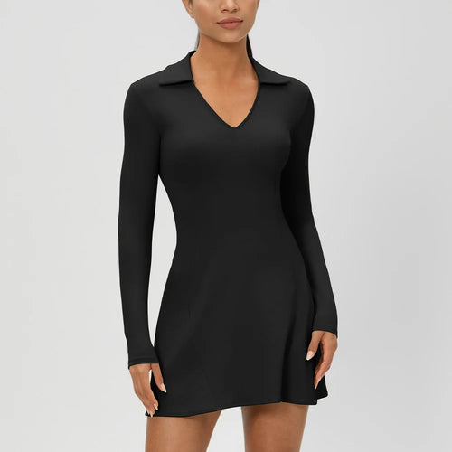 Autumn European  American long-sleeved lapel tennis dress quick-drying