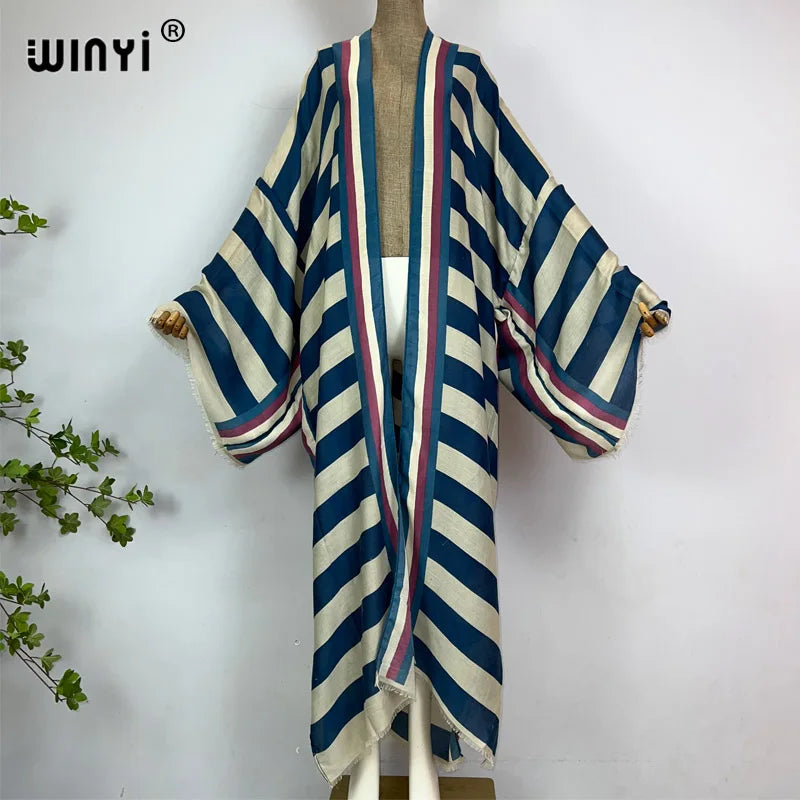 WINYI kimono Africa summer boho Stripe print beach swimwear Elegant