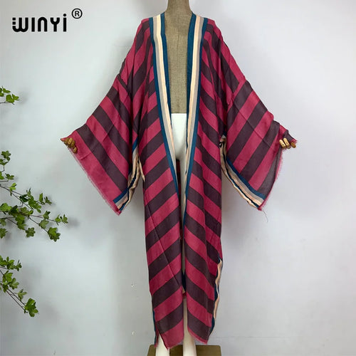 WINYI kimono Africa summer boho Stripe print beach swimwear Elegant