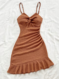 A pure and sexy halter dress that is tight and slimming, with ruffled