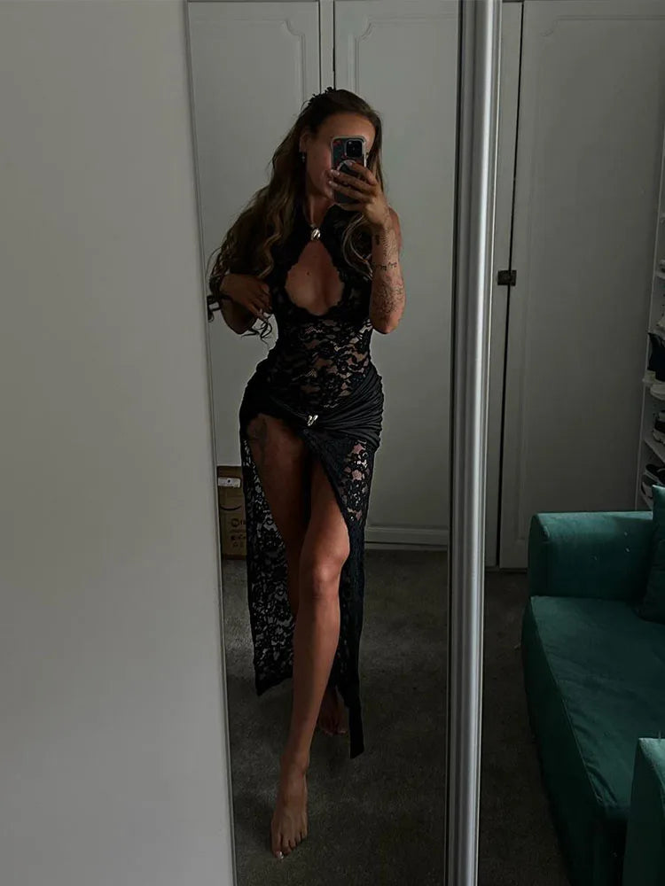 Lace Dresses For Women Fashion Sexy Elegant Solid Sleeveless Tank