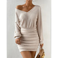 Women's Autumn Winter Knitted Sweater Mini Dress Female Casual Solid