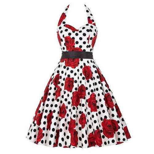 Sexy Retro White Polka Dot Dress Audrey Hepburn Vintage Halter Party