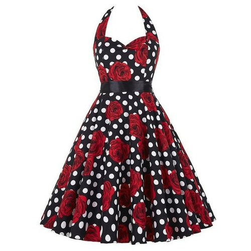 Sexy Retro White Polka Dot Dress Audrey Hepburn Vintage Halter Party